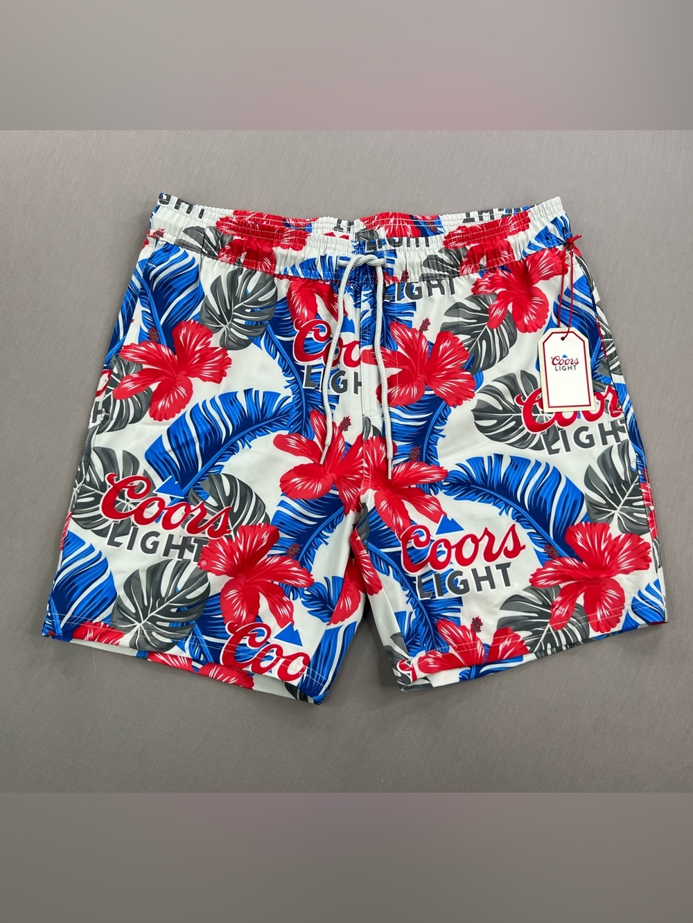 COORS LIGHT MENS TROPICAL HIBISCUS FLORAL SWIM TRUNKS